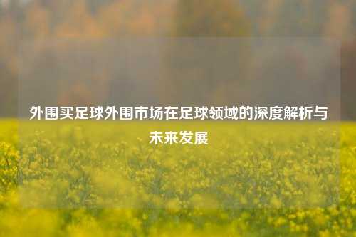 外围买足球外围市场在足球领域的深度解析与未来发展
