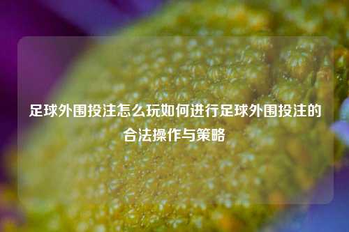 足球外围投注怎么玩如何进行足球外围投注的合法操作与策略